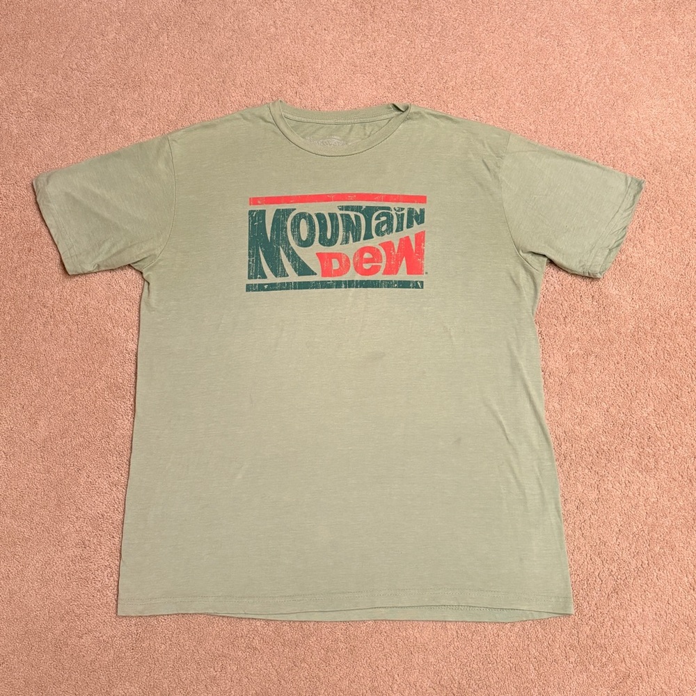 Mountain Dew Graphic T Shirt Adult XL Faded Green Short Sleeve Flaw Grunge